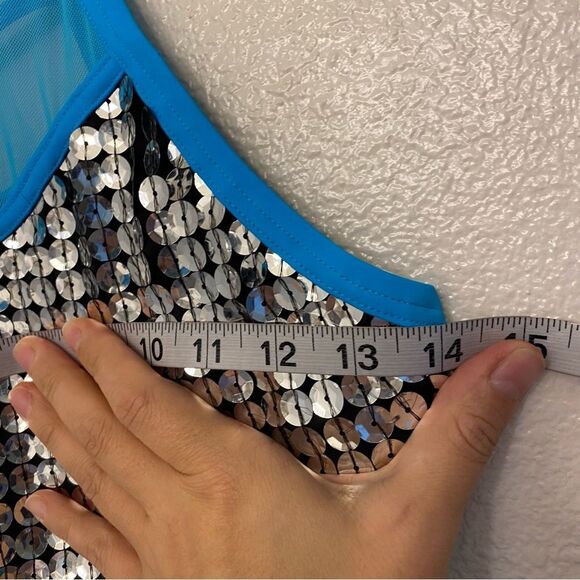 WEISSMAN Elite Dance Costume unitard aqua blue sequin Teenage Dream 15573 SA - Picture 6 of 14